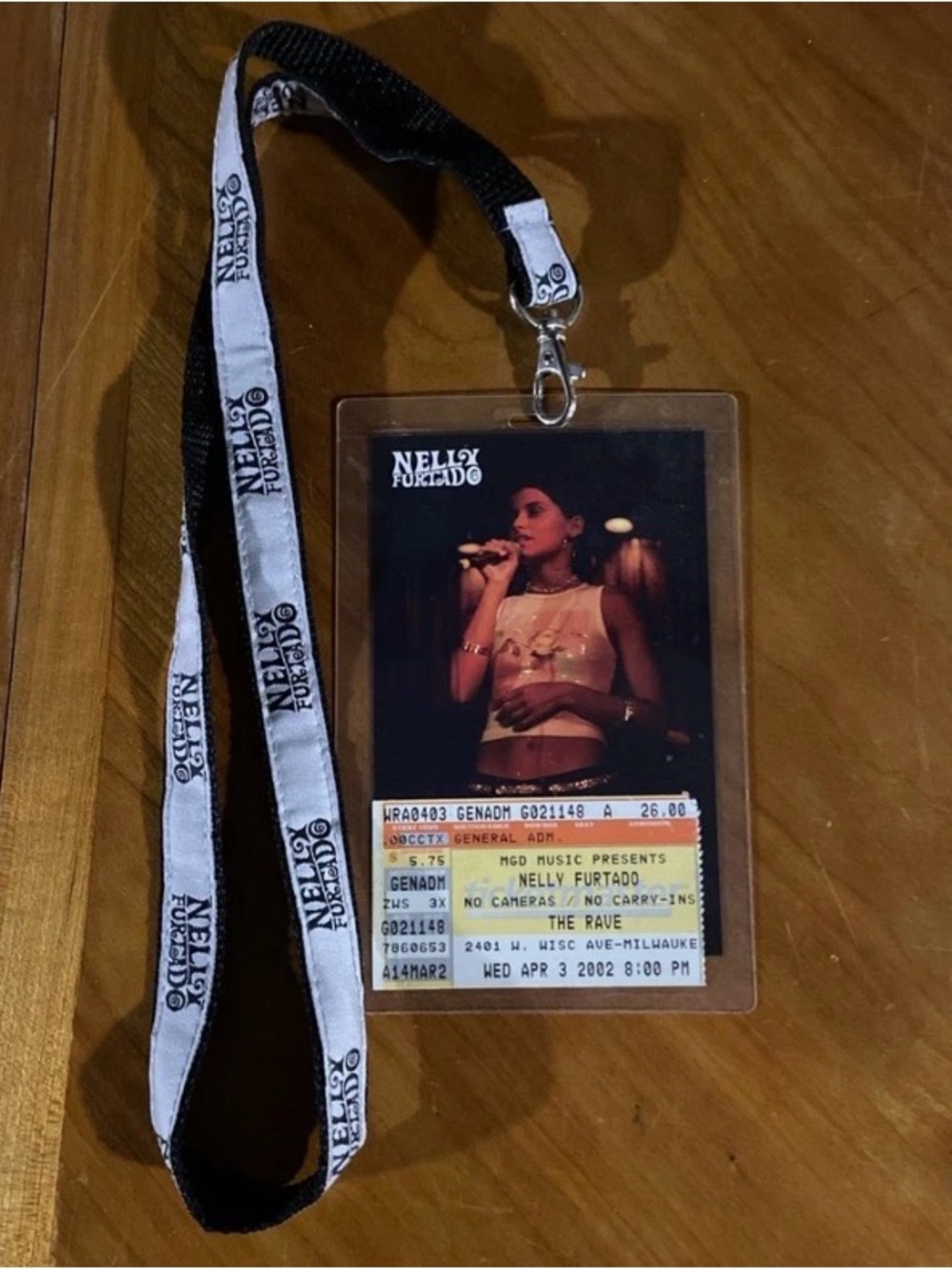 Nelly Furtado 2002 Concert Ticket Stub The Rave Milwaukee Tour Holder on Lanyard